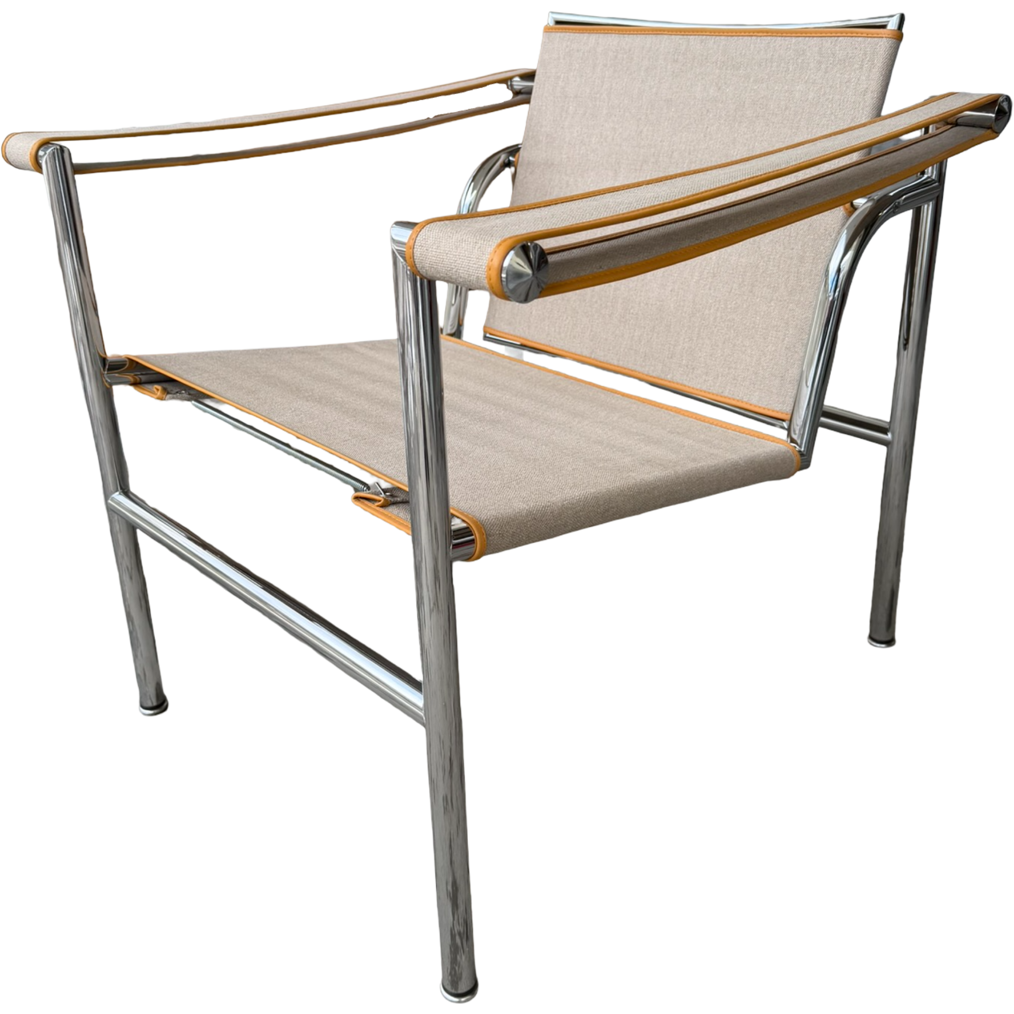 Cassina, LC1 Fauteuil dossier basculant – Verchromt, Leinen und Leder