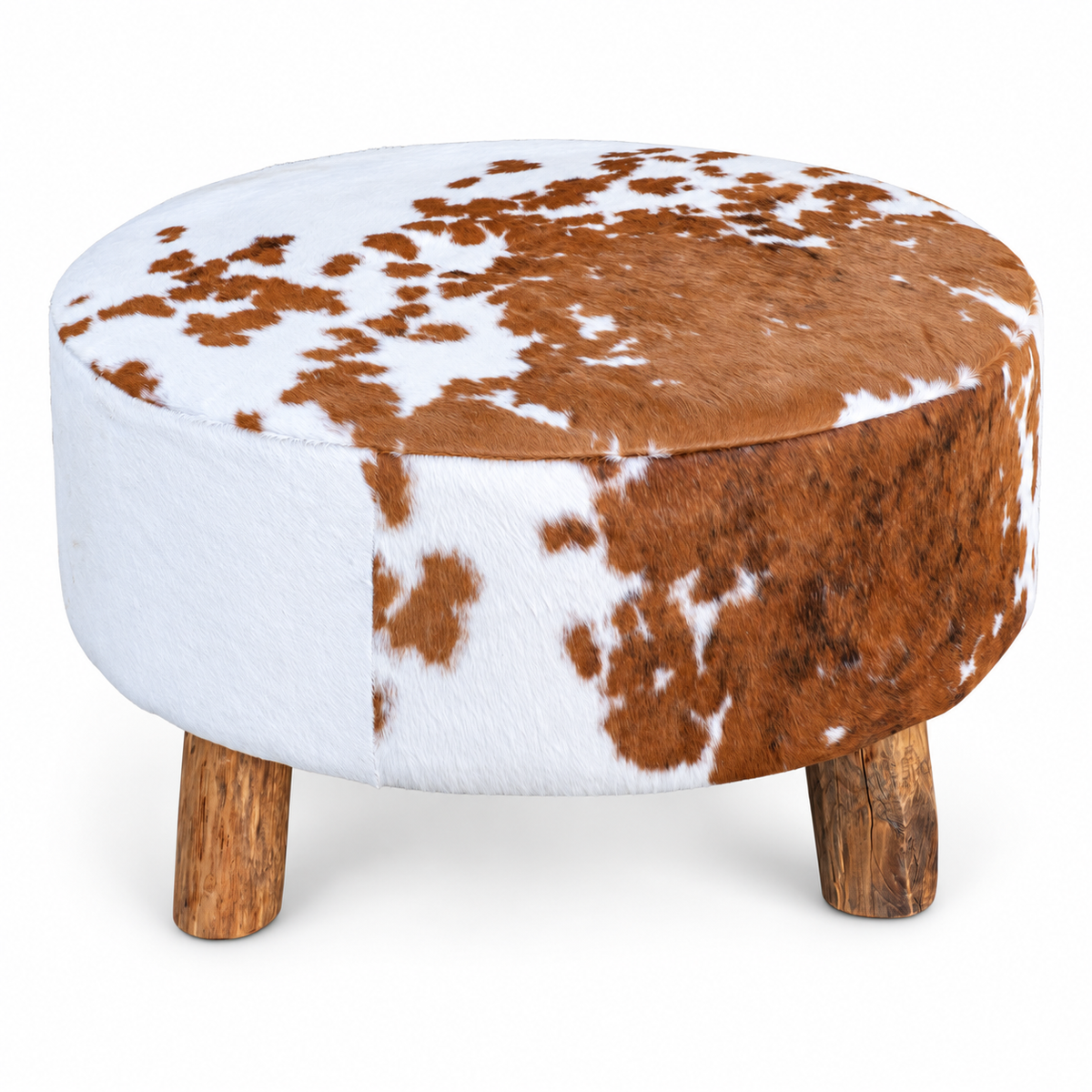 Damiano Rezzoli, Runder Kuhfell-Hocker xl, Weiss und Cognac